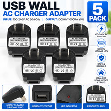 USB Wall Charger AC Power Adapter 5V 1A 100-240V US 2-Prong Plug Black 5-Pack
