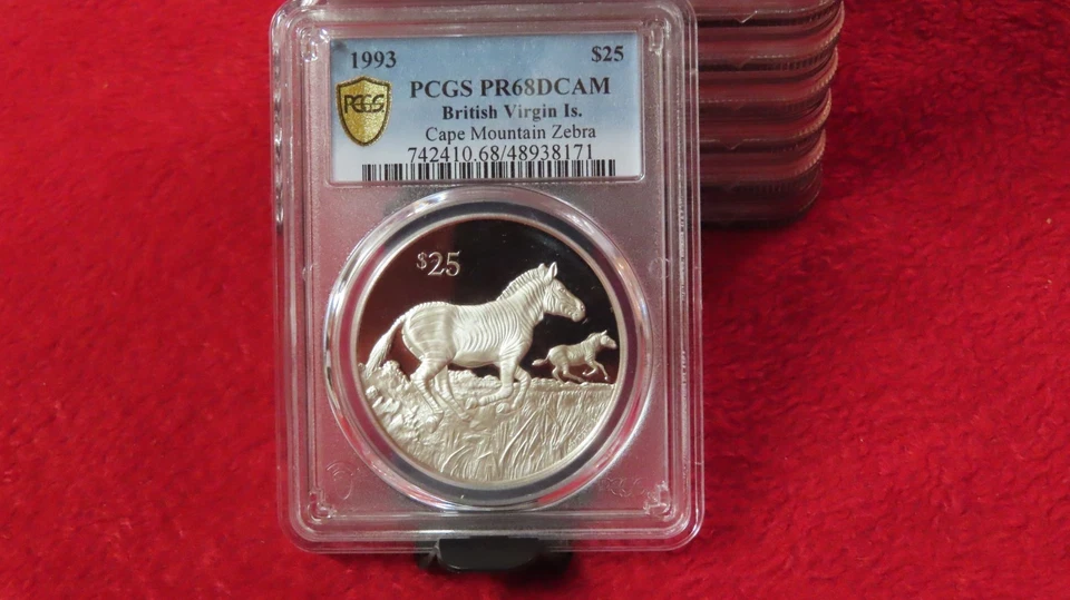 1993 BRITISH VIRGIN ISLANDS $25 SILVER PROOF CAPE MOUNTAIN ZEBRA PCGS PR68 - Image 2 of 4