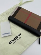 Burberry Women’s Brown And Check Leather zip Around Wallet 