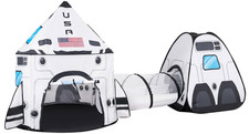 White Rocket Ship Pop Up Play Tent with Tunnel  Playhouse for Kids