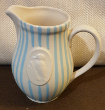 Vintage KSP (Keele Street Pottery) Blue Striped  Jug with  Bird Motif. 