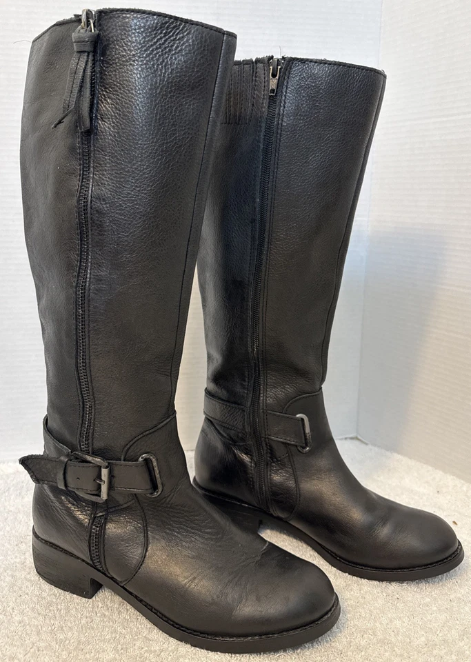 Botas de montar Seychelles para mujer de cuero negro altas con doble cremallera con correa al tobillo talla 7 Foto 3 de 4