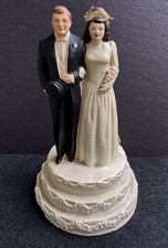 Vintage Chalkware Bride And Groom Wedding Cake Topper 1947
