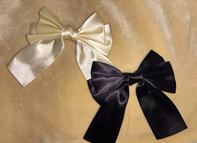 Women s Satin Bow Barrette Hair Clips, Black & White, Solid Pattern, 2 Pieces