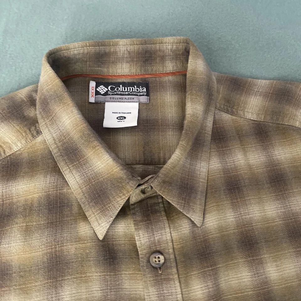 Columbia XCO Camisa Manga Larga Botón Hombres XXL 2XL Marrón Franela a Cuadros Foto 2 de 4