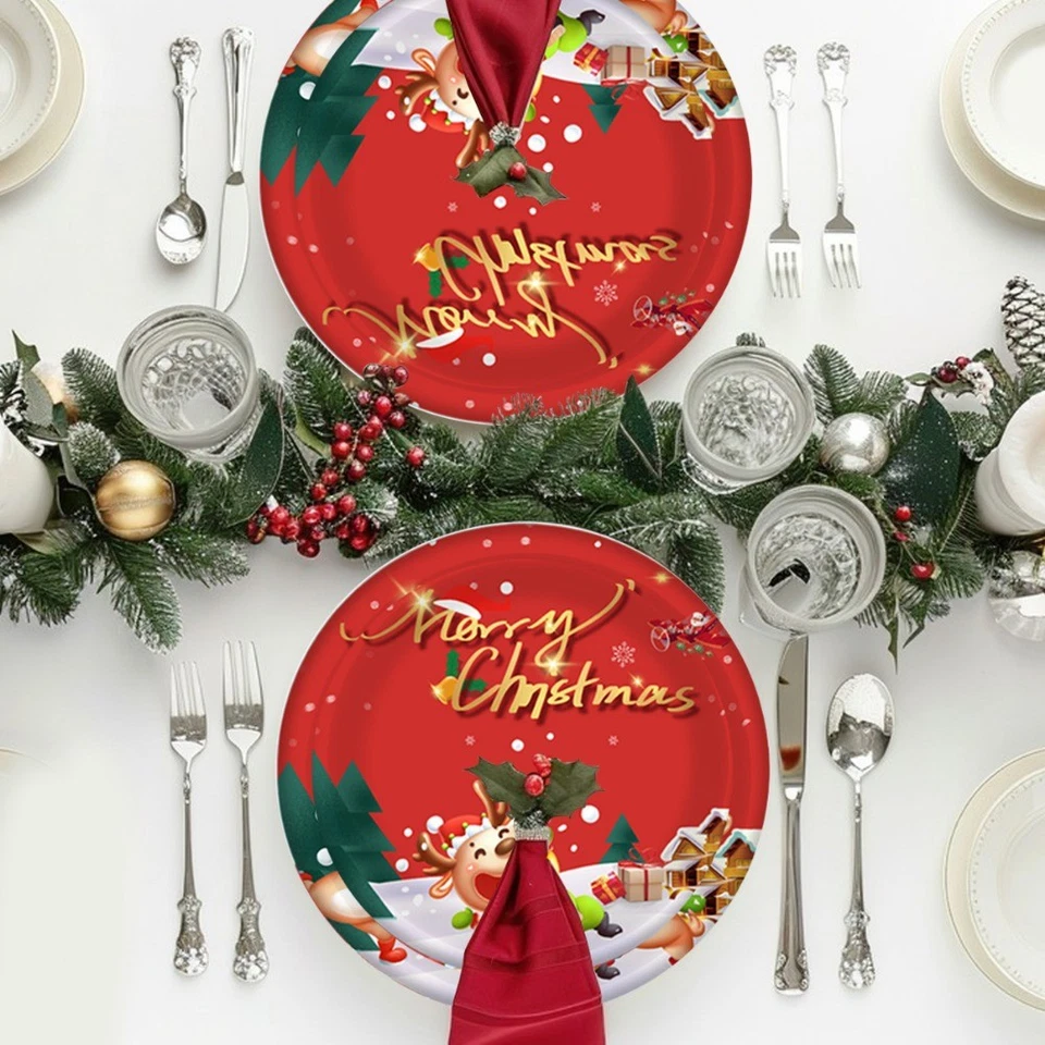 20 шт. бумажных тарелок с 10 шт. бумажных стаканчиков принадлежности для вечеринки рождественский набор посуды - Изображение 4 из 4