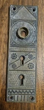1 Antique Door Back Plate Linde Victorian Brass Bronze Entry 2 Key Hole Rare