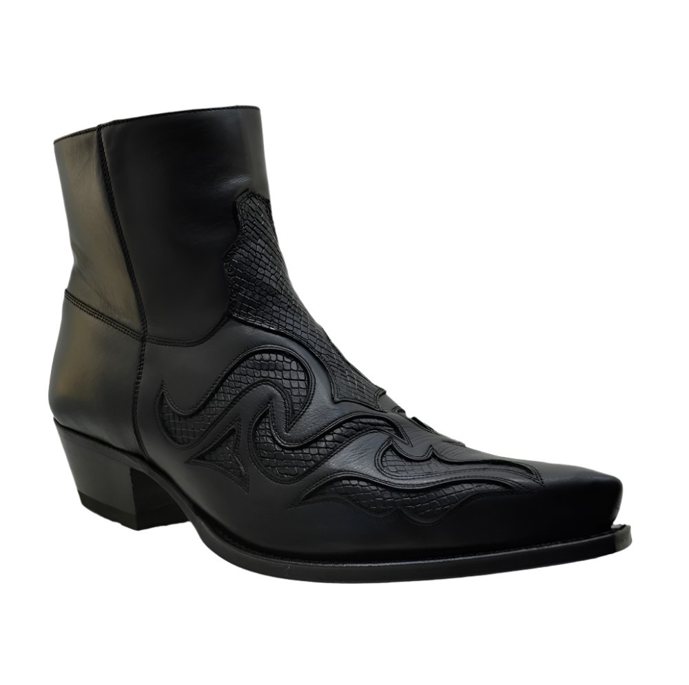 Sendra 7482 Black Leather Cuban Heel Ankle Cowboy Boots size 41 image 4