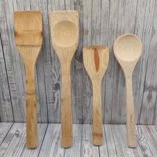 Pampered Chef Wooden Cooking Spoons Mixed Sizes Bamboo Wood Spoon Set Lot of 4
