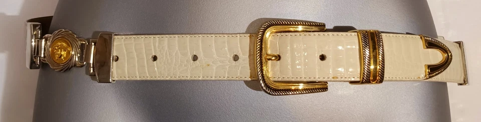 Avanti Medusa Cinturón Conchos Cinturón Dorado y Plateado Croc Crema Paciente Talla 32 Foto 2 de 4