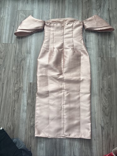 WARHOUSE Bardot MIDI Dress Side Split Prom Wedding BNWT SIZE 10 Nude/pink - Picture 10 of 16