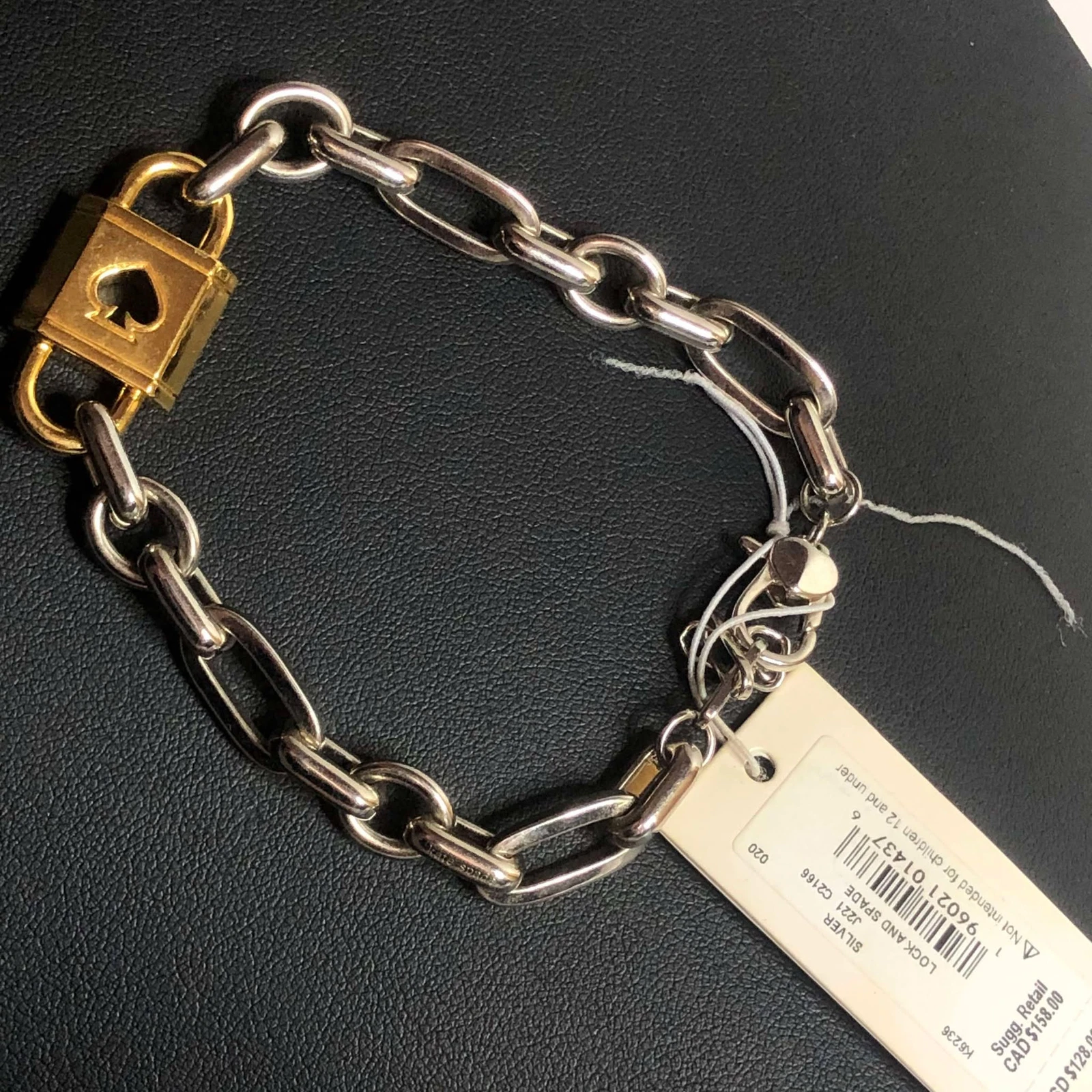 4187 Bracciale KATE SPADE New York "Lock & Spade" Catena Logo 2 Toni 7 8" 128€ Nuovo