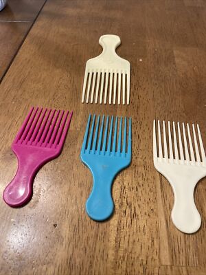 Vintage Goody  Hair Pick Plus 3 Small Picks -Set. Pink ,teal and white- 4 Pieces
