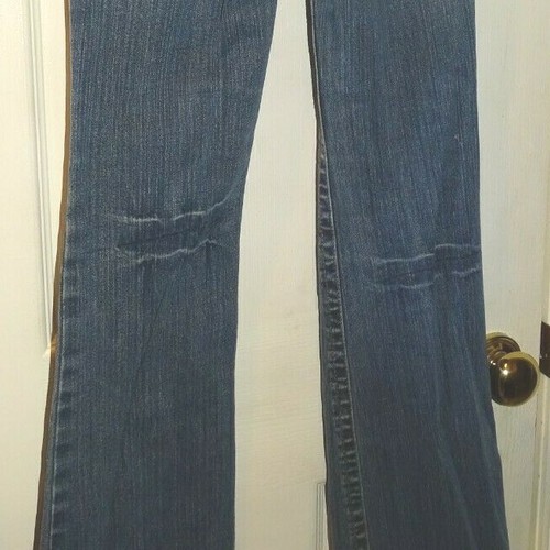 Freestyle Girl's Blue Distressed Blue Jeans Size 14 Flare Bottom Red Accents - Picture 6 of 7