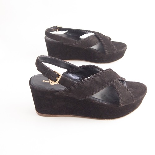 Car Shoe By Prada Cris Croce Sandali Medio Zeppa Camoscio Marrone Donna USA 9 Eu - Foto 5 di 7