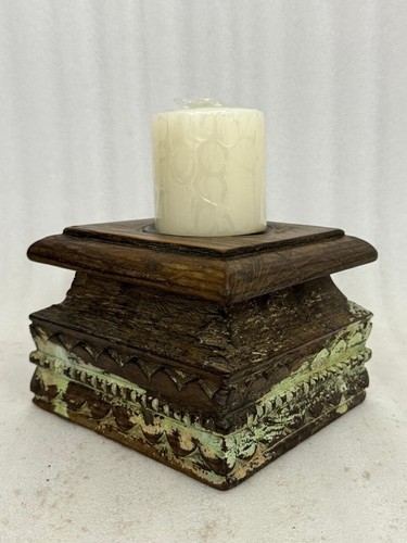 Portacandele Rustico In Legno Massello Bianco 21,5 Cm - Candelabro A Colonna Stile Fattoria Moderna Per Centrotavola
