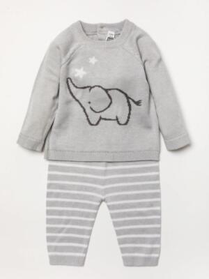 Bonjour Bebe Strickset Pullover & Hose*** Elefant ***  Gr. 56 - 74   Grau  Neu