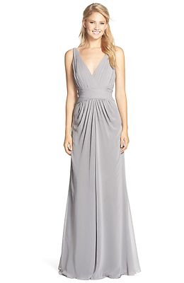 NEW Monique Lhuillier V Neck Pleat Chiffon DRESS GOWN SIZE $298