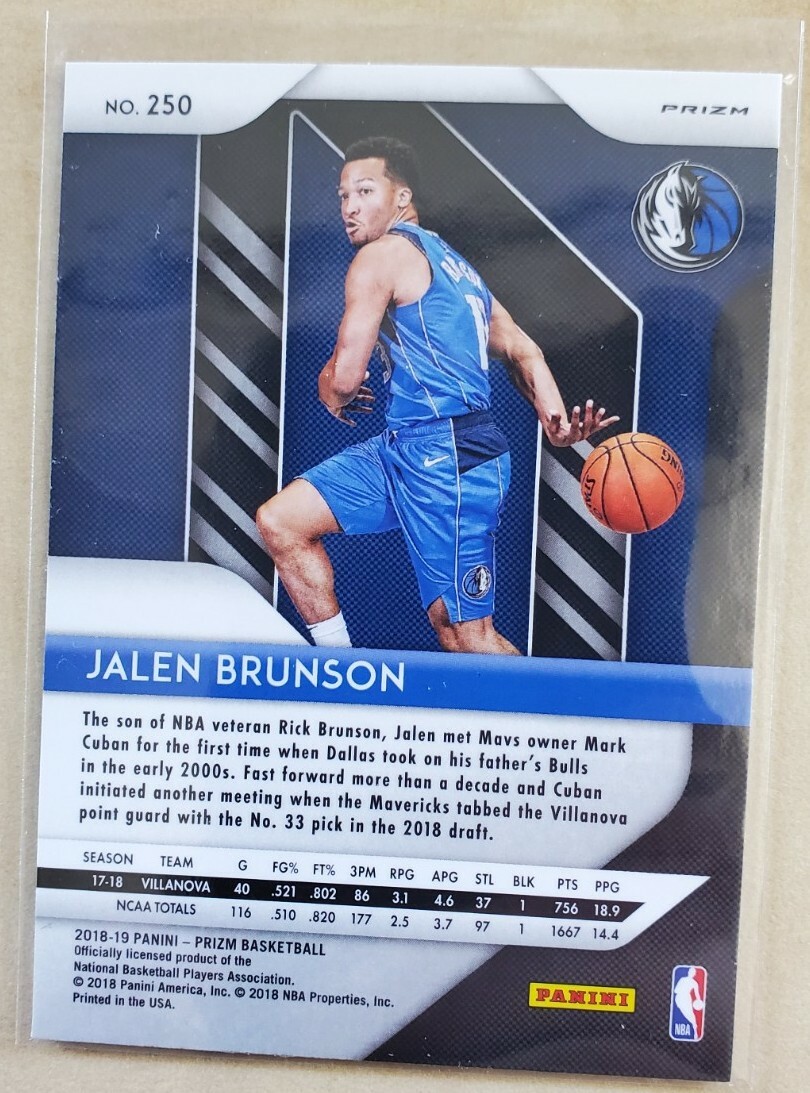 2018-19 Panini Prizm Jalen Brunson Rookie Card RC #250 Hyper 2018-19 Panini Prizm Jalen Brunson Rookie Card RC #250 Hyper