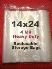 5 LARGE Reclosable Storage Bags 14''x 24'' EXTRA THICK 4 Mil Zip-Top Bags 14x24