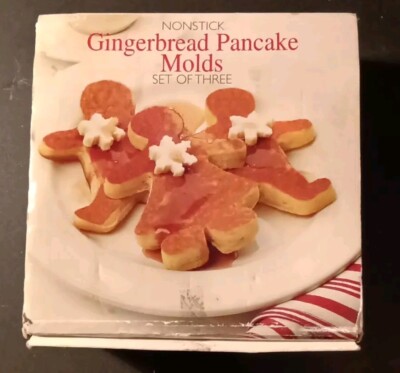 Three (3) Nonstick Gingerbread Pancake Molds With Handles by Amco 2001 NIB