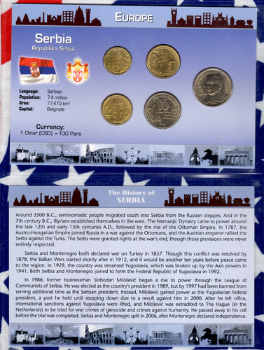 Littleton World Coin Set Serbia UNC 1,2,5,10,20 Dinara 2009