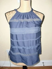 WOMEN'S~LOFT~BLUE~BACK BUTTON~FLOWY~EMBROIDARY~STRAPPY TOP SIZE XS ~ SUPER CUTE~