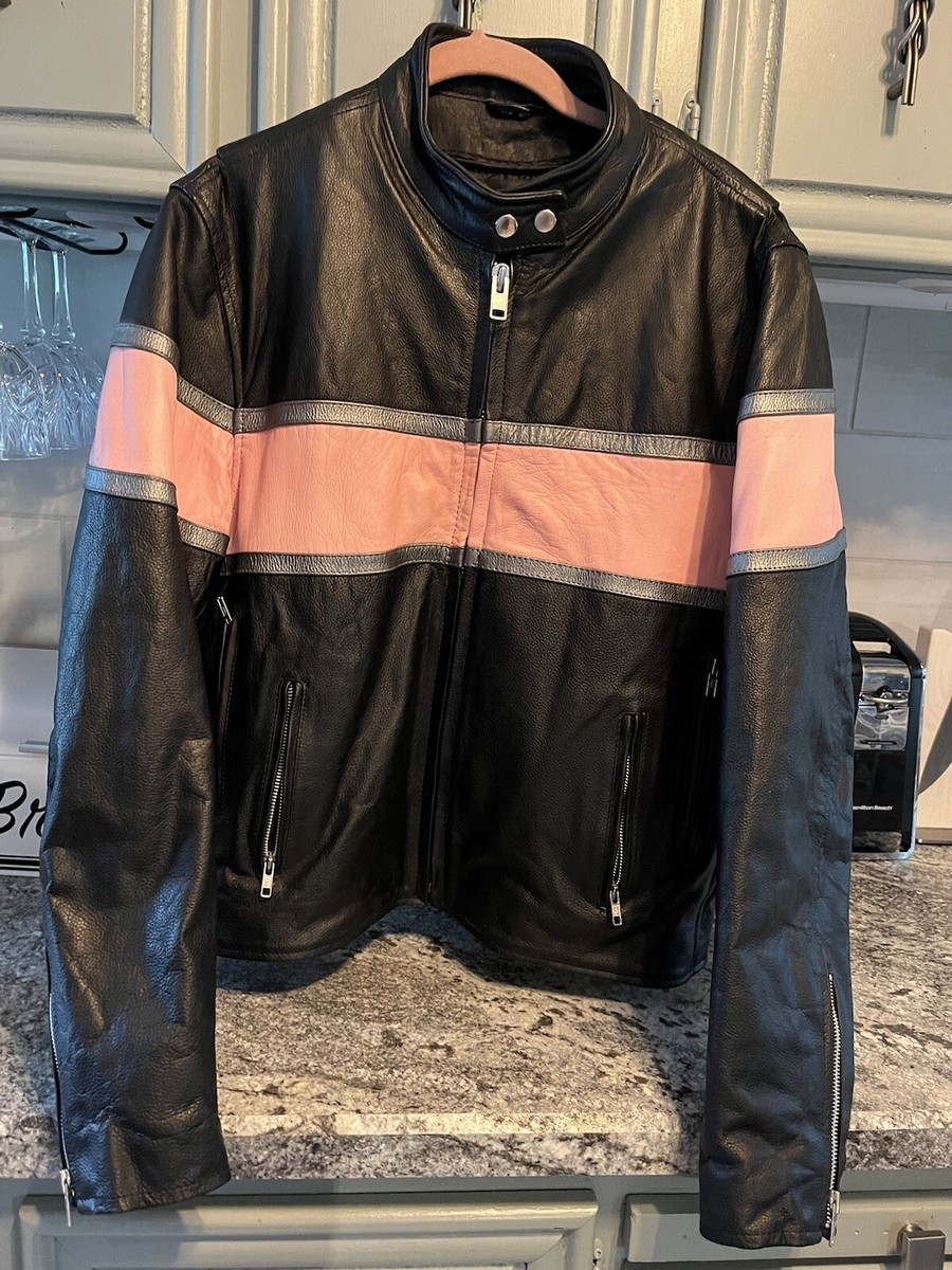 Unik Women's Black Pink Two Toned Leather Biker Jacket Size Unik Women's Black Pink Two Toned Leather Biker Jacket Size