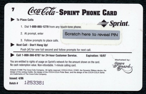 Original German Coca Cola Advertising Sprint Telephone Card 1997 Vintage - Picture 7 of 7