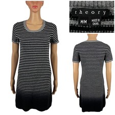 Theory Womens Medium Dress Sweater 100% Cashmere Dorthea DD Cozy Gray Black EUC