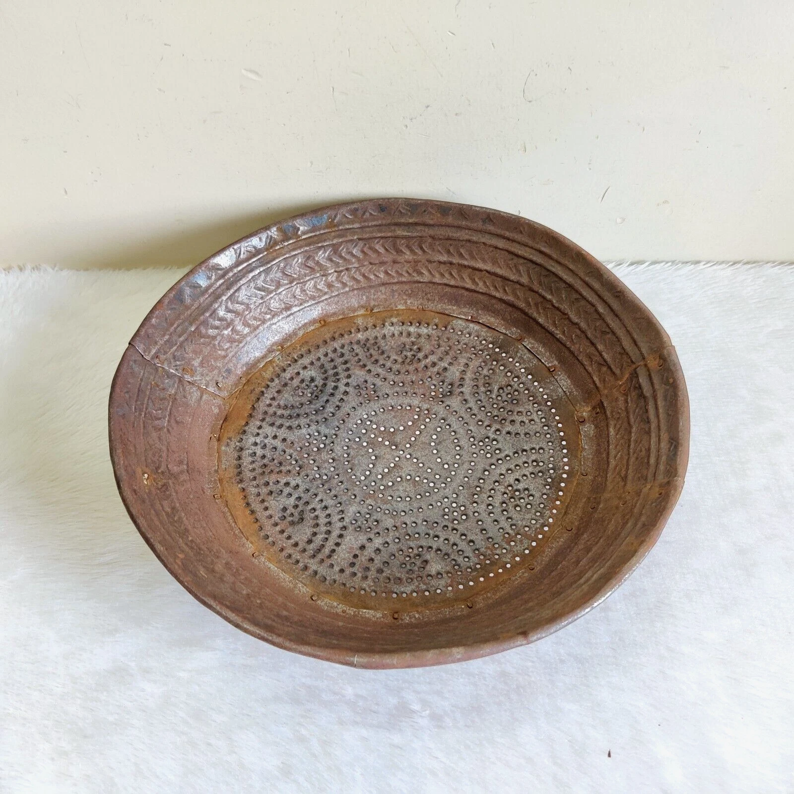 1920s Vintage Primitive Handcrafted Iron Strainer Kitchen Decorative Old T417