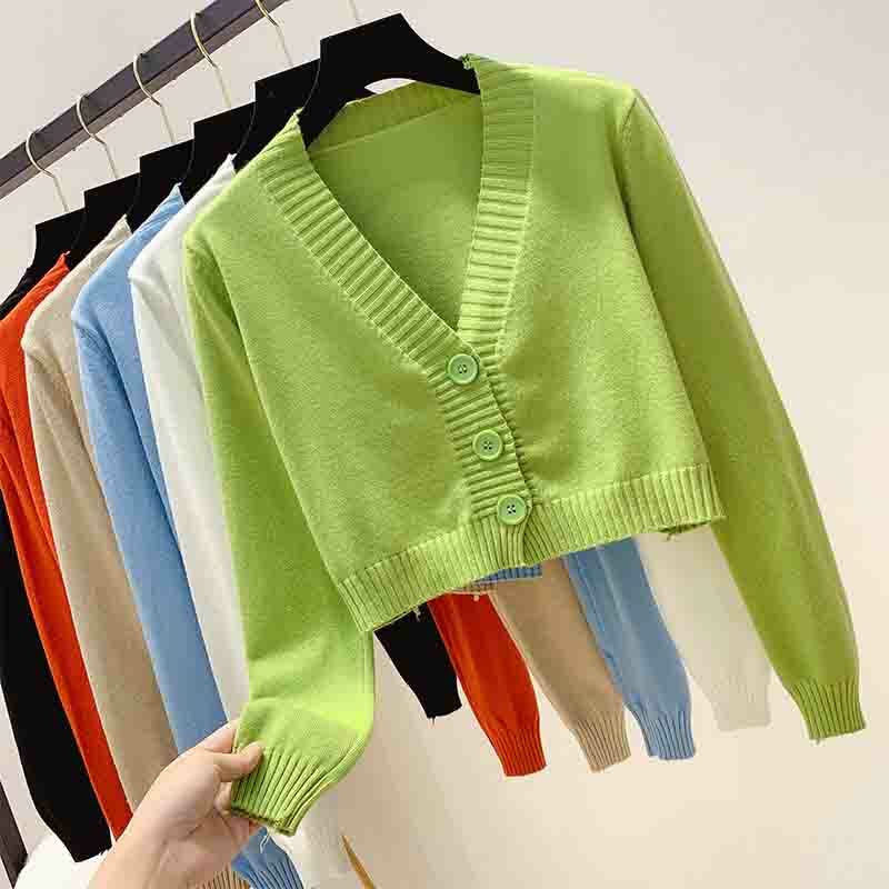 Hot Women Knitted Cardigan Crop Tops Sweet V Neck Long Sleeve Short Sweater  Coat | eBay