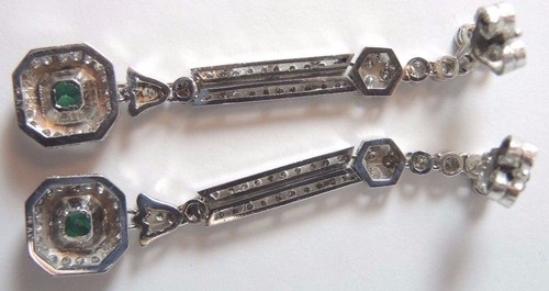 Art Deco Colombian Emerald Platinum Earrings E-3.60CT D-1.64CT Circa 1920's Fine - Picture 10 of 11