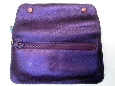 Portefeuille Compagnon MAMIX En Cuir Vintage - Violet Brillant | Porte-monnaie Femme Occasion élégant