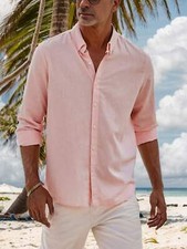 Mens Cotton Linen Button Down Shirt Casual Stylish Long Sleeve Business Shirts