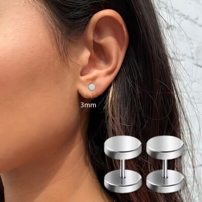 3mm Silver 2Pcs Punk Gothic Surgical Steel Screw Ear Piercing