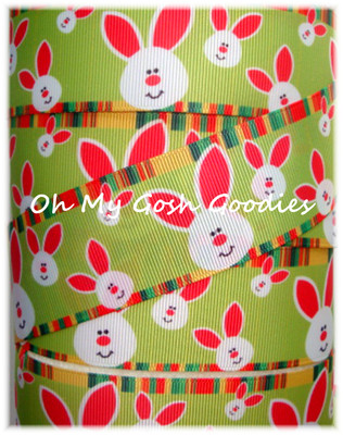 1.5 EASTER SNUGGLE BUNNY RABBIT GROSGRAIN RIBBON 4 HAIRBOW BOW