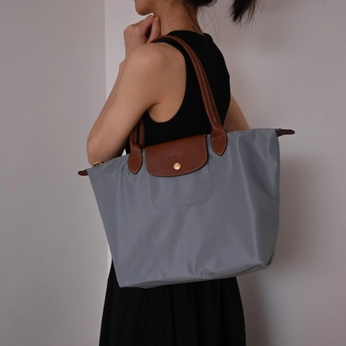 LONGCHAMP Le Pliage L size handbag tote bag gray foldable nylon genuine leather
