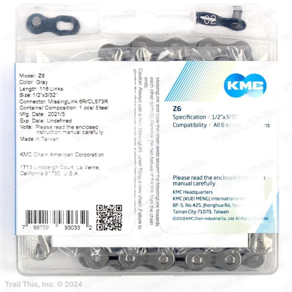 KMC Z6 6/7-Speed MTB Road Bike Chain 116L 3/32" fits 7-Speed Shimano SRAM Gray - Image 3 of 3