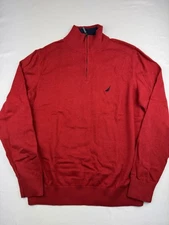 Nautica Quarter Zip Mock Turtleneck Sweater Red Men's Medium