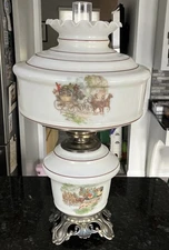 Vtg 24 Inch Accurate Casting Hurricane Lamp Horse Drawn Carriage Scenes