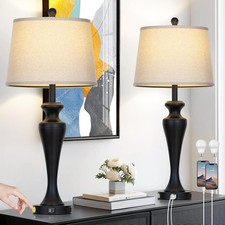 30" Black Table Lamps Set of 2 Touch Control Tall Living Room Lamp