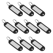 10 x Plastic Key Tags with Split Ring Keychain ID Label Window 60x21mm Black