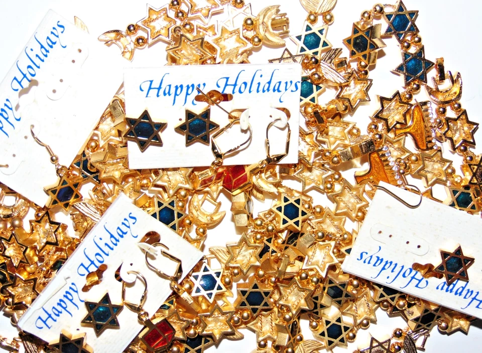 Jewish Hanukkah Holiday Junk Jewelry Lot Vintage-Now Craft Making Design 1.6 Lbs - Image 3 of 4