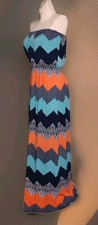 Three Pink Hearts Trixxi Strapless Maxi Dress Size Small Multi Chevron Pattern