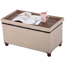 30 Inches Storage Ottoman Bench, Storage Bench with Wooden Legs for Living Ro...