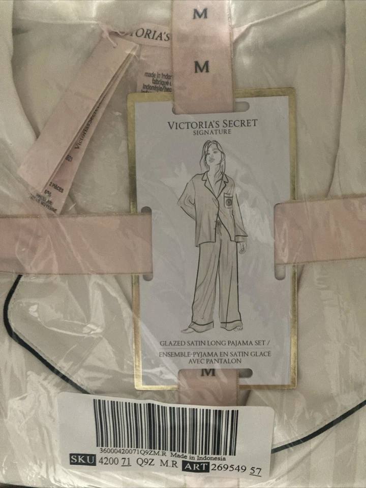 ¡¡OFERTA!! Victoria Secret Blanco Esmaltado Satén Largo Talla Mediana Conjunto Foto 2 de 4