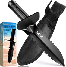 INCLY Metal Detector Shovel, Heavy Duty Double Serrated Edge Digger, black