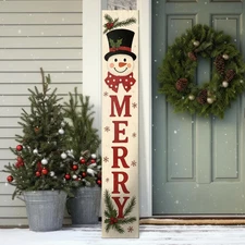 Christmas Welcome Porch Sign 47 Inch Snowman Wooden Hanging Sign Plaques Holiday