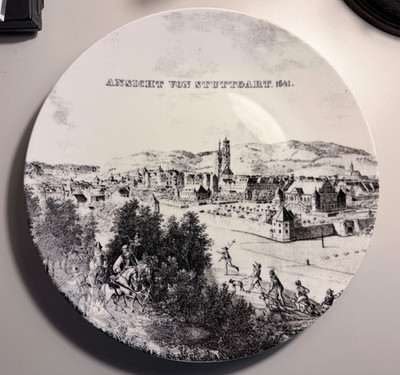 View of Stuttgart 1641 Germany Plate Made Exclusively for Mercedes-Benz 11.5''